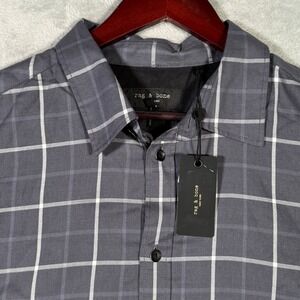 Rag Bone‎ Shirt Mens Large Blue Plaid Matthew Flannel Shark